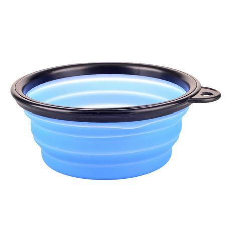 Collapsible silicone travel dog bowl.