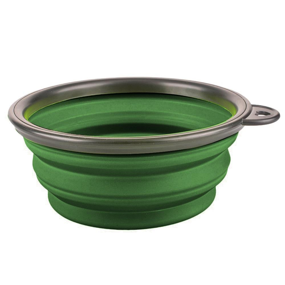 Collapsible silicone travel dog bowl.
