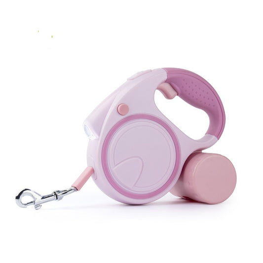 Automatic retractable dog walking leash with torch & poop bag dispenser.