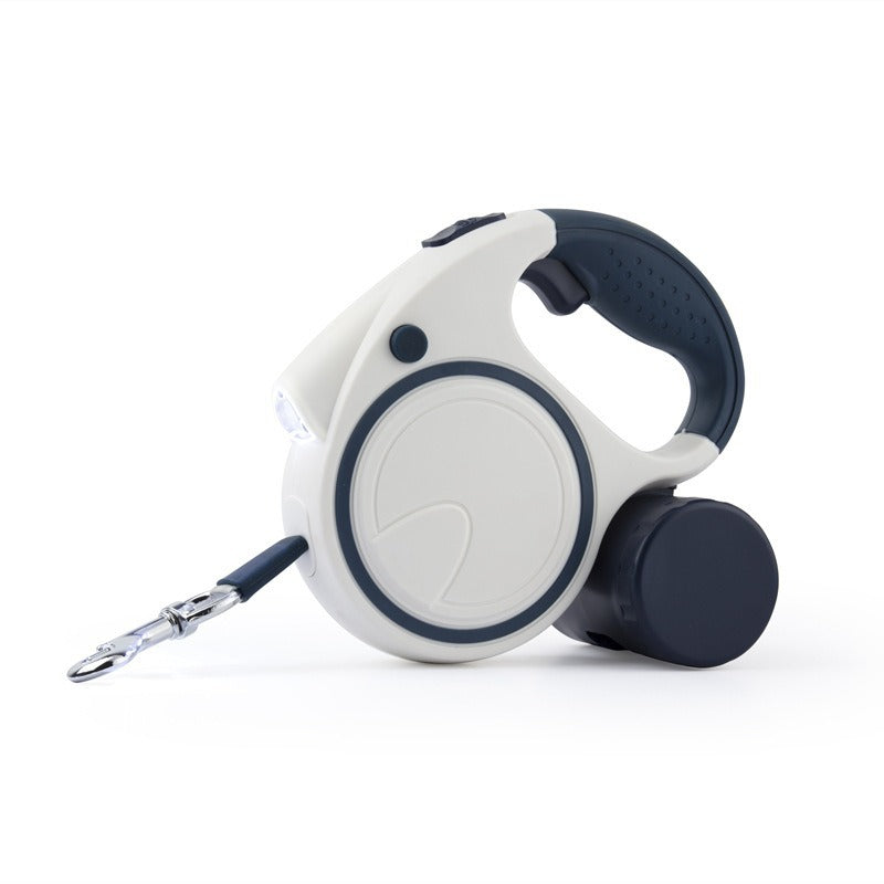 Automatic retractable dog walking leash with torch & poop bag dispenser.