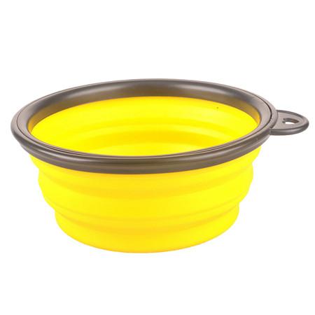 Collapsible silicone travel dog bowl.