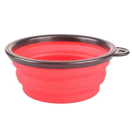 Collapsible silicone travel dog bowl.