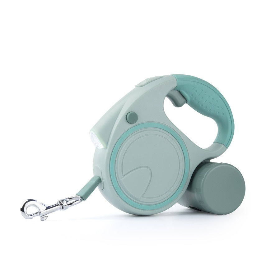 Automatic retractable dog walking leash with torch & poop bag dispenser.