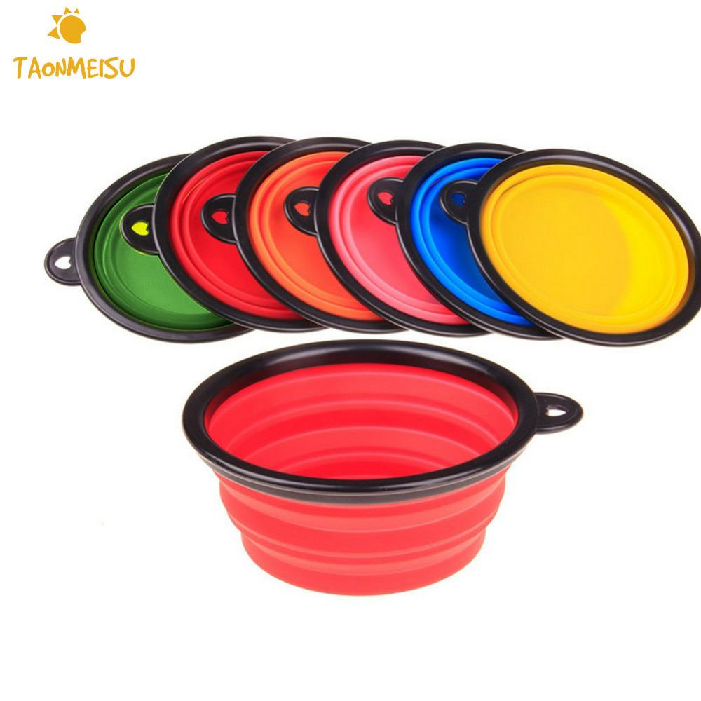 Collapsible silicone travel dog bowl.