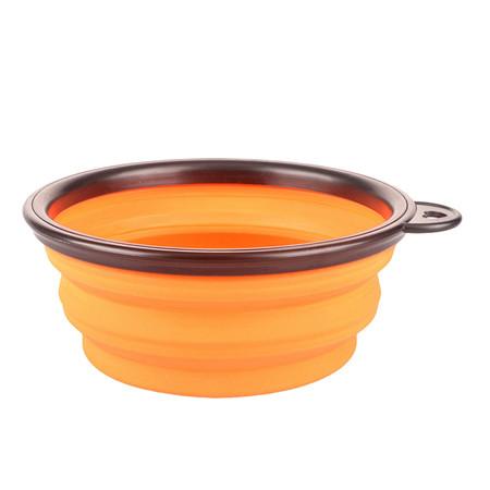 Collapsible silicone travel dog bowl.